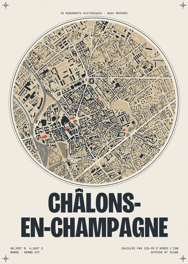 Affiche de Châlons-en-Champagne, calculée par 123-fr d'après l'IGN