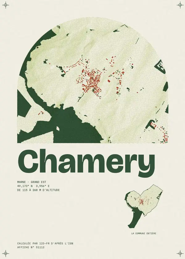 Affiche de Chamery, calculée par 123-fr d'après l'IGN