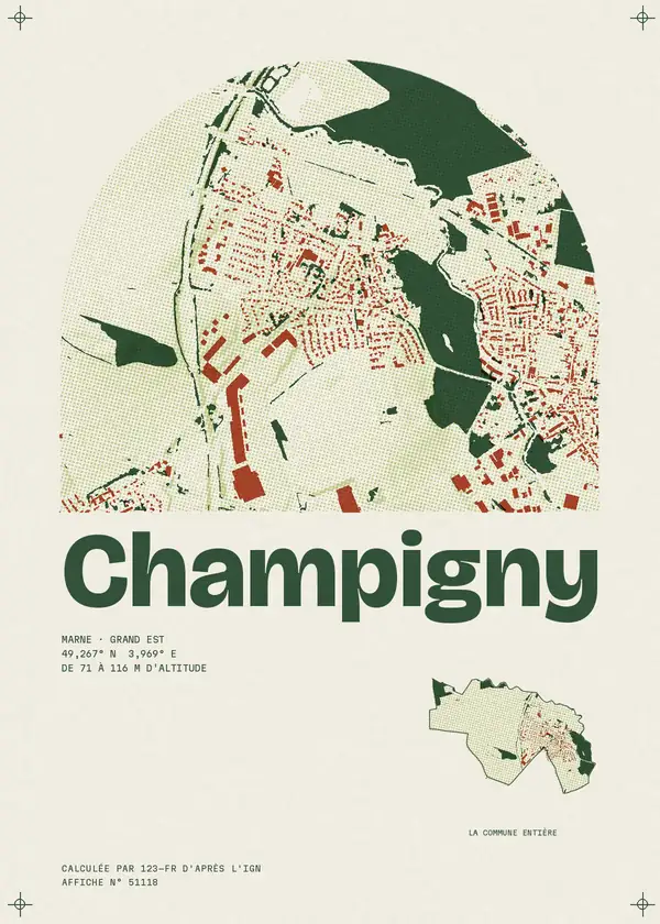 Affiche de Champigny, calculée par 123-fr d'après l'IGN