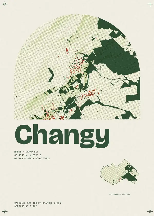 Affiche de Changy, calculée par 123-fr d'après l'IGN