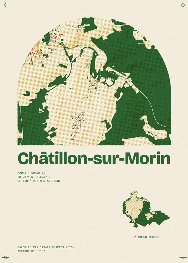 Affiche de Châtillon-sur-Morin, calculée par 123-fr d'après l'IGN