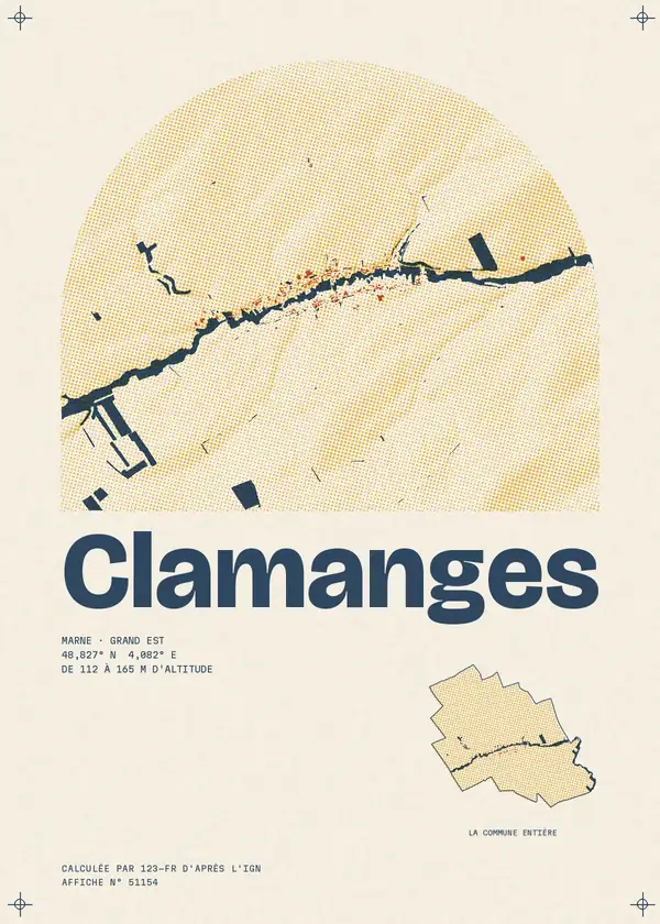 Affiche de Clamanges, calculée par 123-fr d'après l'IGN