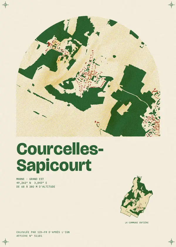 Affiche de Courcelles-Sapicourt, calculée par 123-fr d'après l'IGN