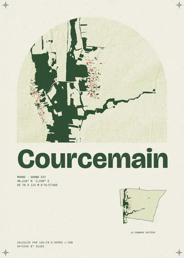 Affiche de Courcemain, calculée par 123-fr d'après l'IGN