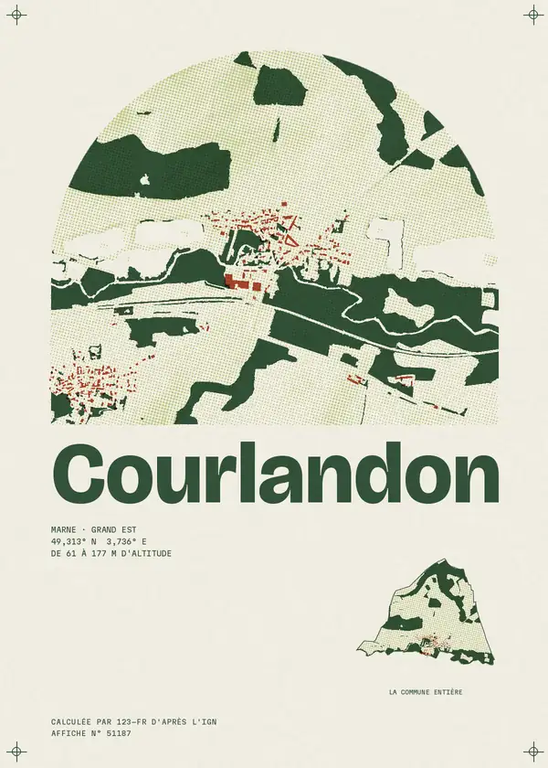 Affiche de Courlandon, calculée par 123-fr d'après l'IGN