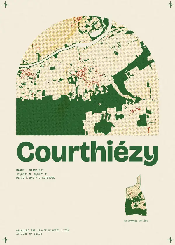 Affiche de Courthiézy, calculée par 123-fr d'après l'IGN