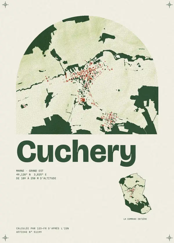 Affiche de Cuchery, calculée par 123-fr d'après l'IGN