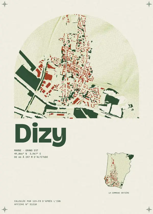 Affiche de Dizy, calculée par 123-fr d'après l'IGN