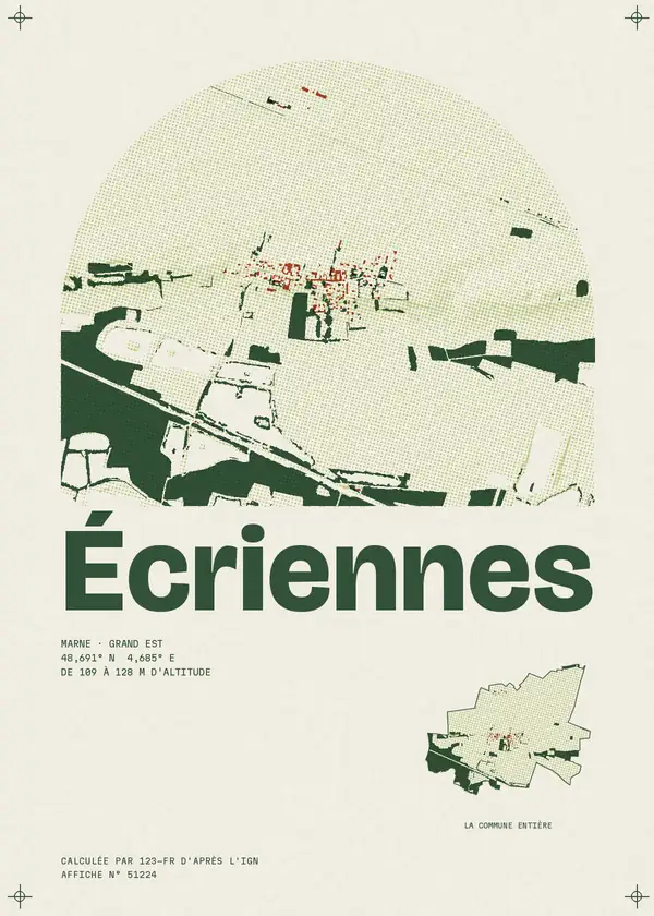 Affiche de Écriennes, calculée par 123-fr d'après l'IGN