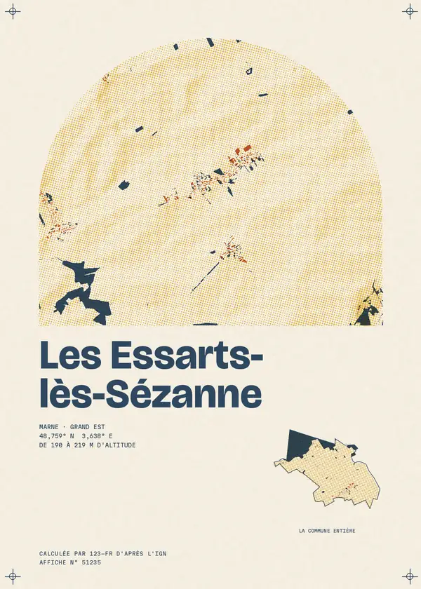 Affiche de Les Essarts-lès-Sézanne, calculée par 123-fr d'après l'IGN