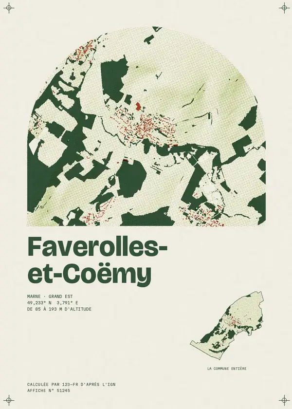 Affiche de Faverolles-et-Coëmy, calculée par 123-fr d'après l'IGN