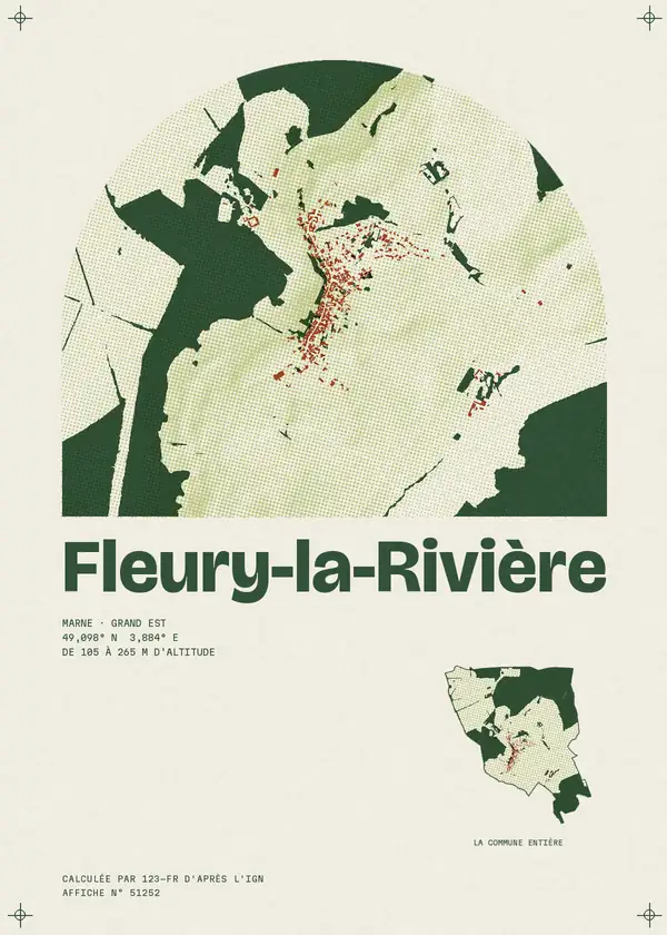 Affiche de Fleury-la-Rivière, calculée par 123-fr d'après l'IGN