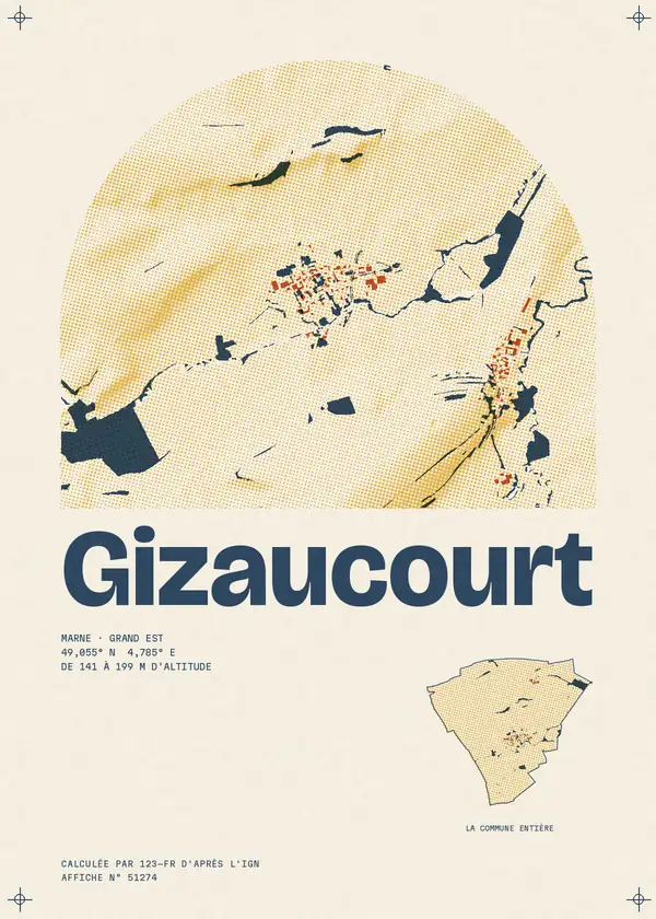Affiche de Gizaucourt, calculée par 123-fr d'après l'IGN
