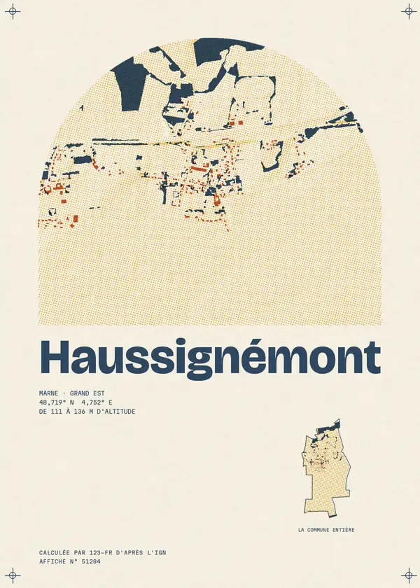 Affiche de Haussignémont, calculée par 123-fr d'après l'IGN