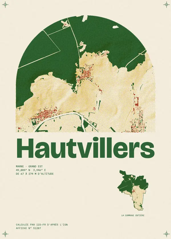 Affiche de Hautvillers, calculée par 123-fr d'après l'IGN