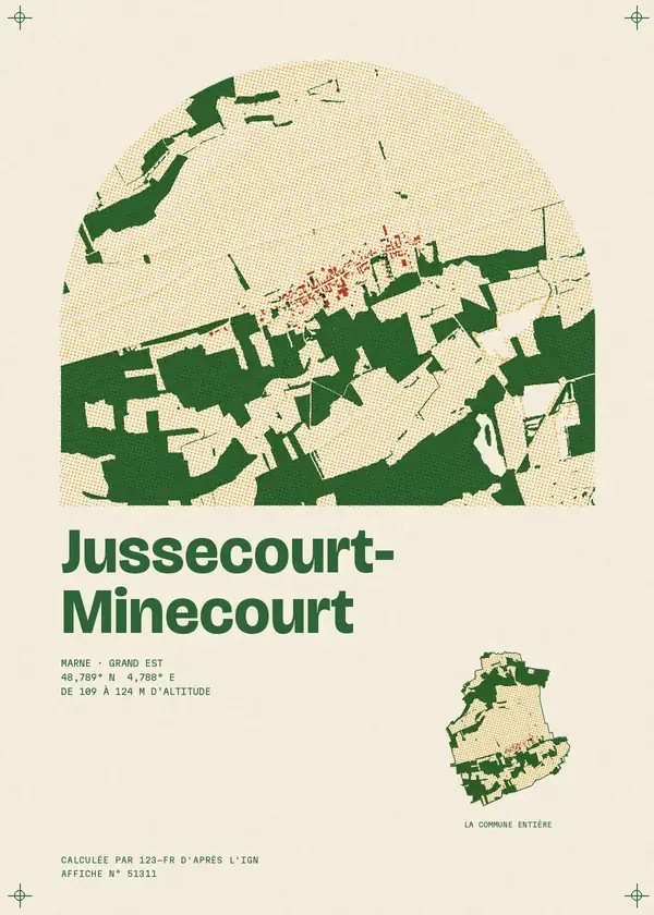 Affiche de Jussecourt-Minecourt, calculée par 123-fr d'après l'IGN