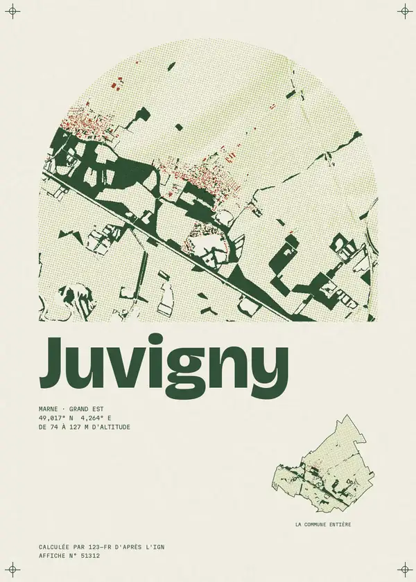 Affiche de Juvigny, calculée par 123-fr d'après l'IGN