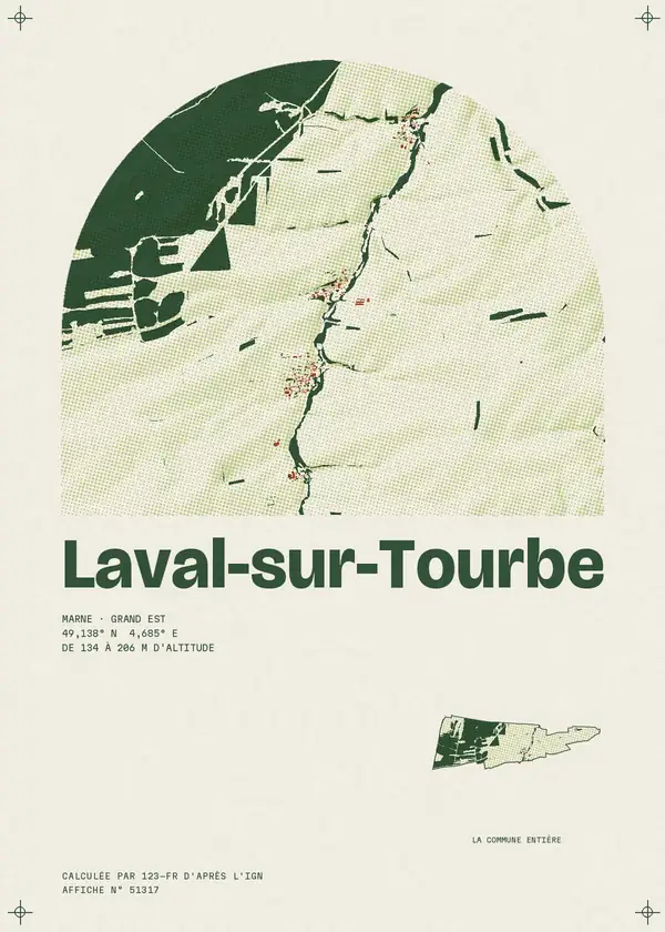 Affiche de Laval-sur-Tourbe, calculée par 123-fr d'après l'IGN