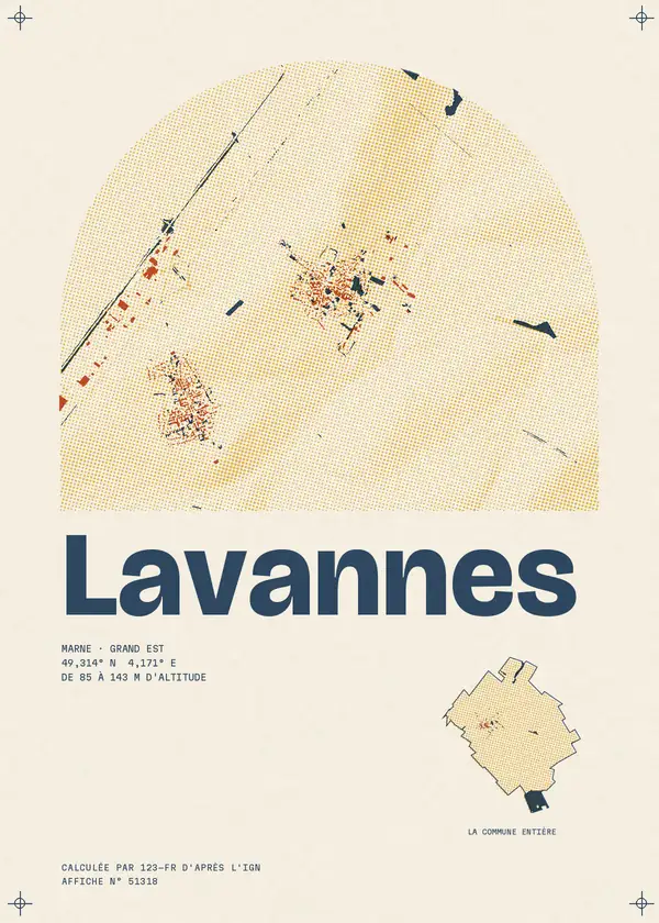 Affiche de Lavannes, calculée par 123-fr d'après l'IGN