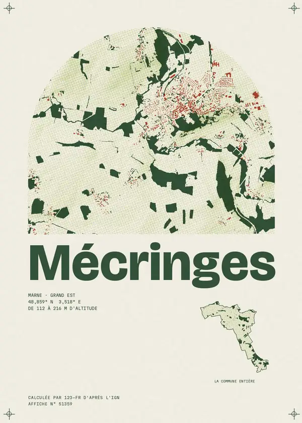 Affiche de Mécringes, calculée par 123-fr d'après l'IGN