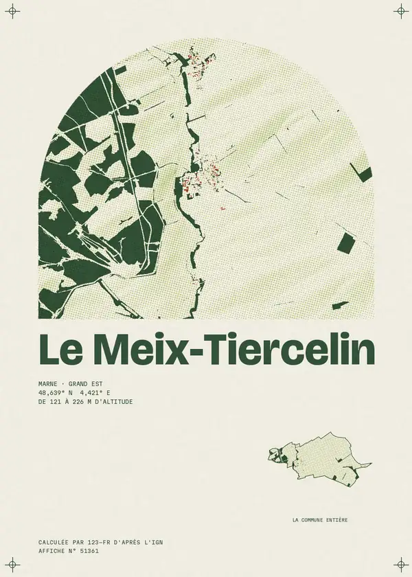 Affiche de Le Meix-Tiercelin, calculée par 123-fr d'après l'IGN