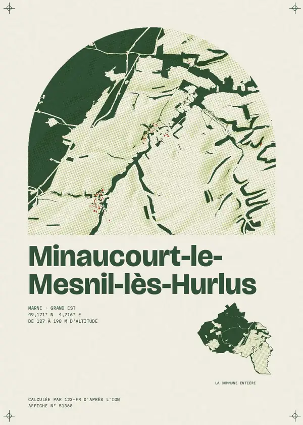 Affiche de Minaucourt-le-Mesnil-lès-Hurlus, calculée par 123-fr d'après l'IGN
