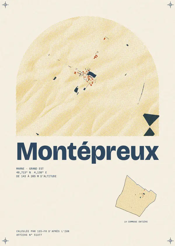 Affiche de Montépreux, calculée par 123-fr d'après l'IGN