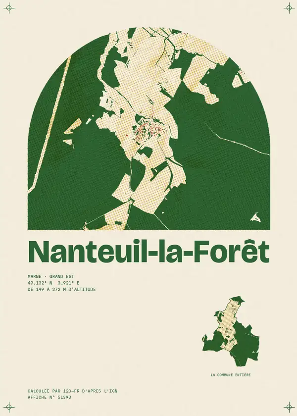 Affiche de Nanteuil-la-Forêt, calculée par 123-fr d'après l'IGN