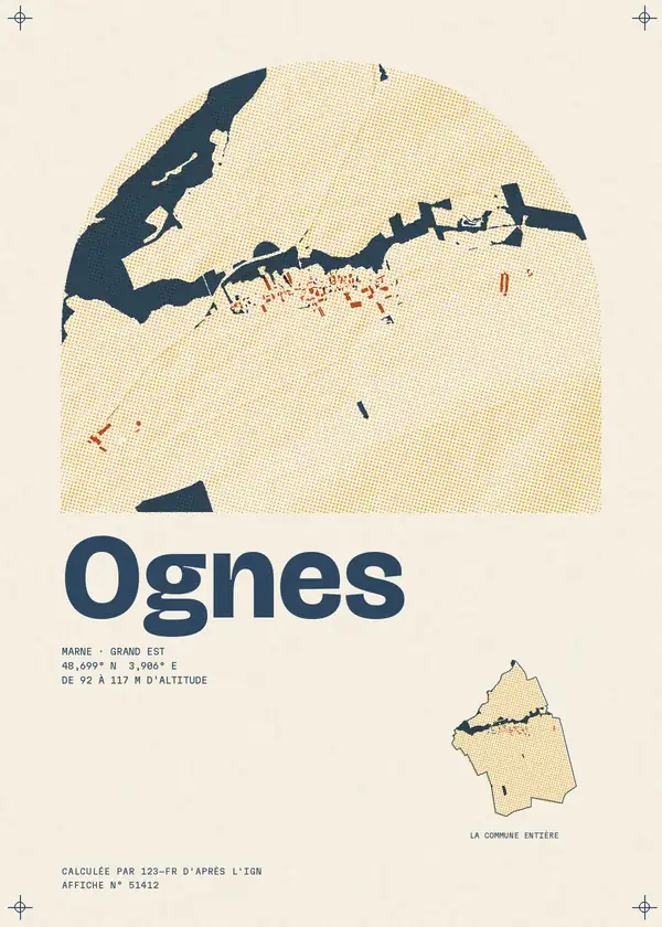 Affiche de Ognes, calculée par 123-fr d'après l'IGN