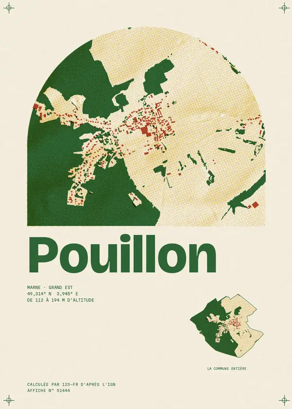 Affiche de Pouillon, calculée par 123-fr d'après l'IGN