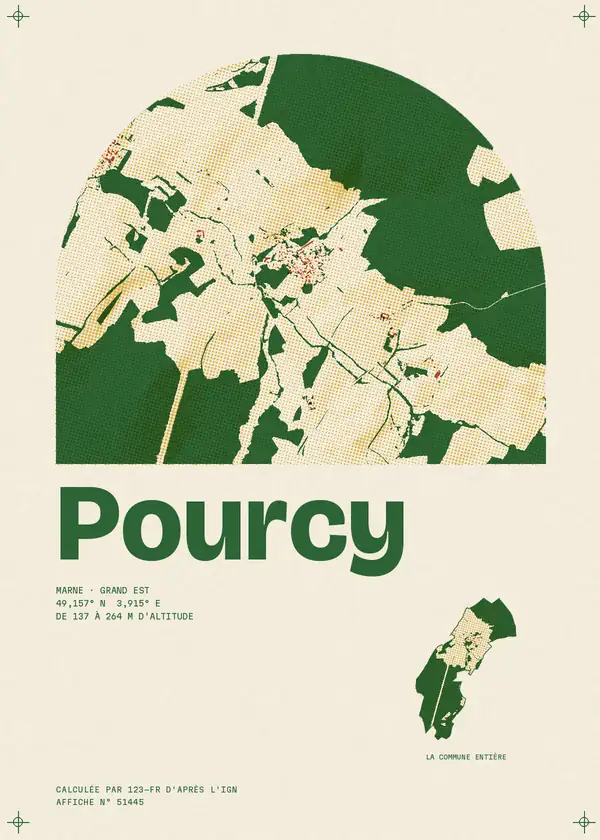 Affiche de Pourcy, calculée par 123-fr d'après l'IGN