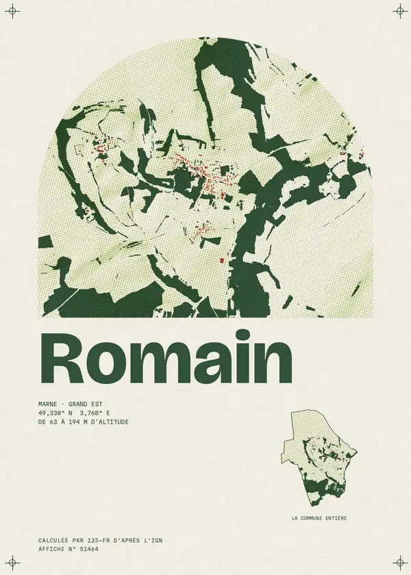 Affiche de Romain, calculée par 123-fr d'après l'IGN