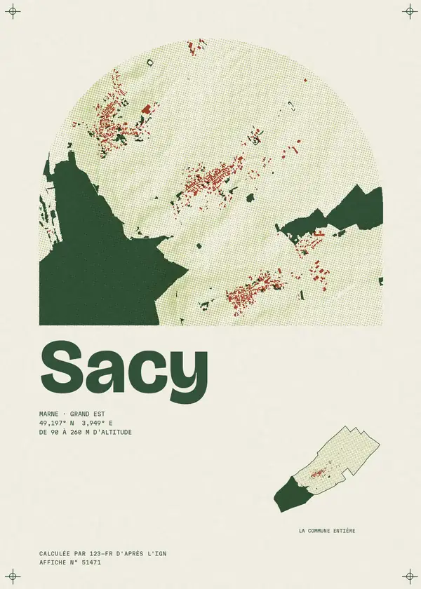 Affiche de Sacy, calculée par 123-fr d'après l'IGN