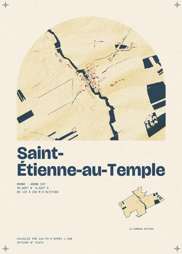Affiche de Saint-Étienne-au-Temple, calculée par 123-fr d'après l'IGN