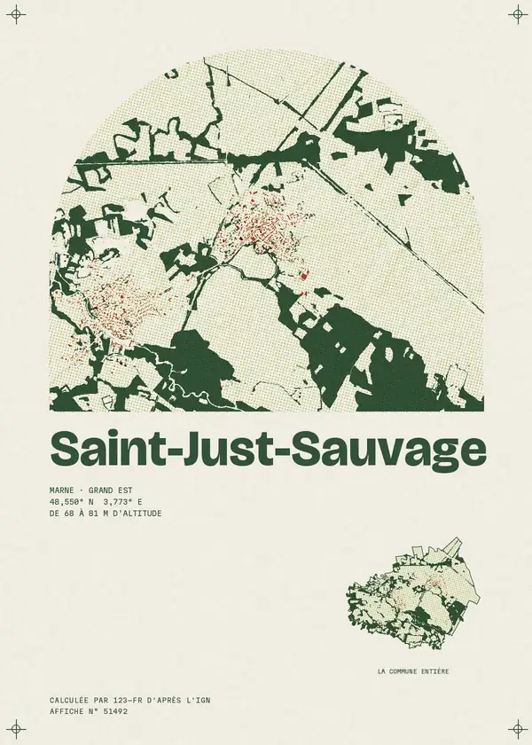 Affiche de Saint-Just-Sauvage, calculée par 123-fr d'après l'IGN