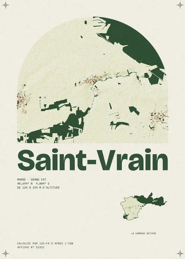 Affiche de Saint-Vrain, calculée par 123-fr d'après l'IGN