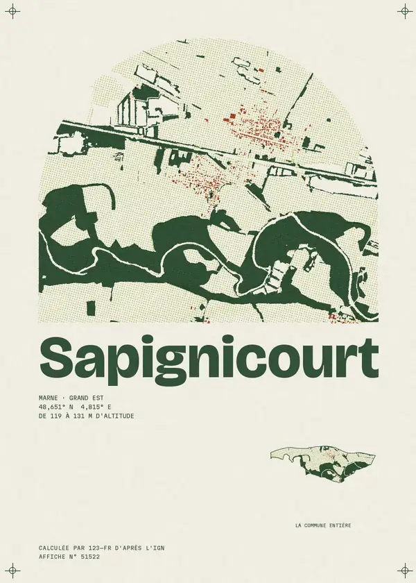 Affiche de Sapignicourt, calculée par 123-fr d'après l'IGN