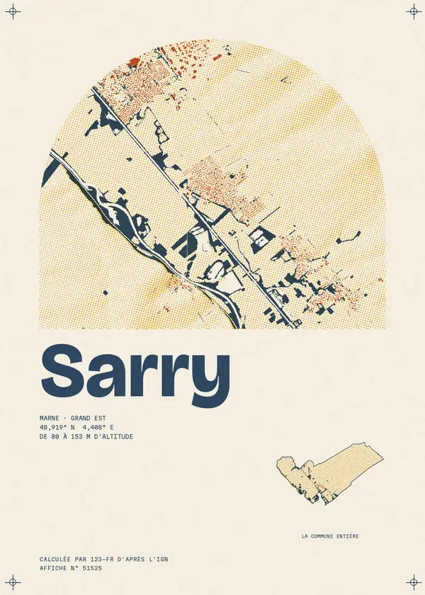 Affiche de Sarry, calculée par 123-fr d'après l'IGN