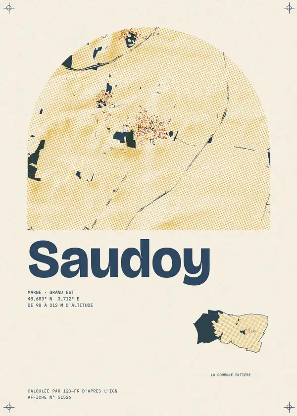Affiche de Saudoy, calculée par 123-fr d'après l'IGN