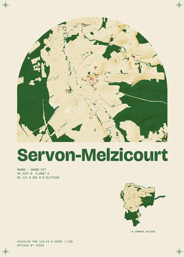 Affiche de Servon-Melzicourt, calculée par 123-fr d'après l'IGN
