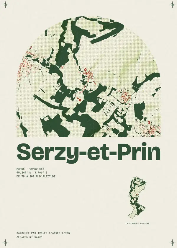 Affiche de Serzy-et-Prin, calculée par 123-fr d'après l'IGN