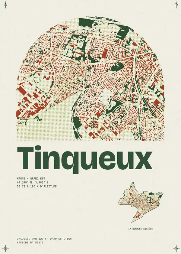 Affiche de Tinqueux, calculée par 123-fr d'après l'IGN