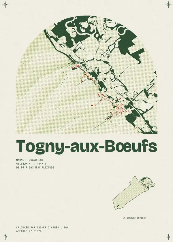 Affiche de Togny-aux-Bœufs, calculée par 123-fr d'après l'IGN
