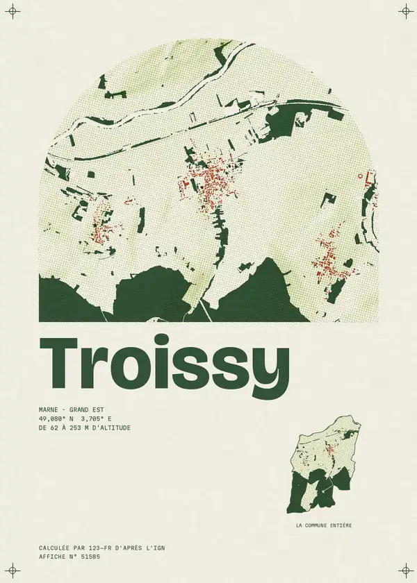 Affiche de Troissy, calculée par 123-fr d'après l'IGN