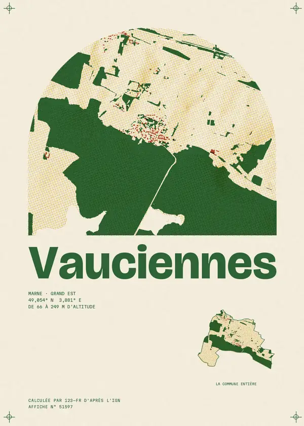 Affiche de Vauciennes, calculée par 123-fr d'après l'IGN