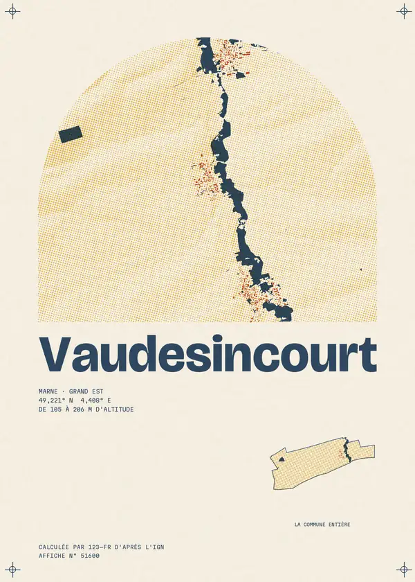 Affiche de Vaudesincourt, calculée par 123-fr d'après l'IGN