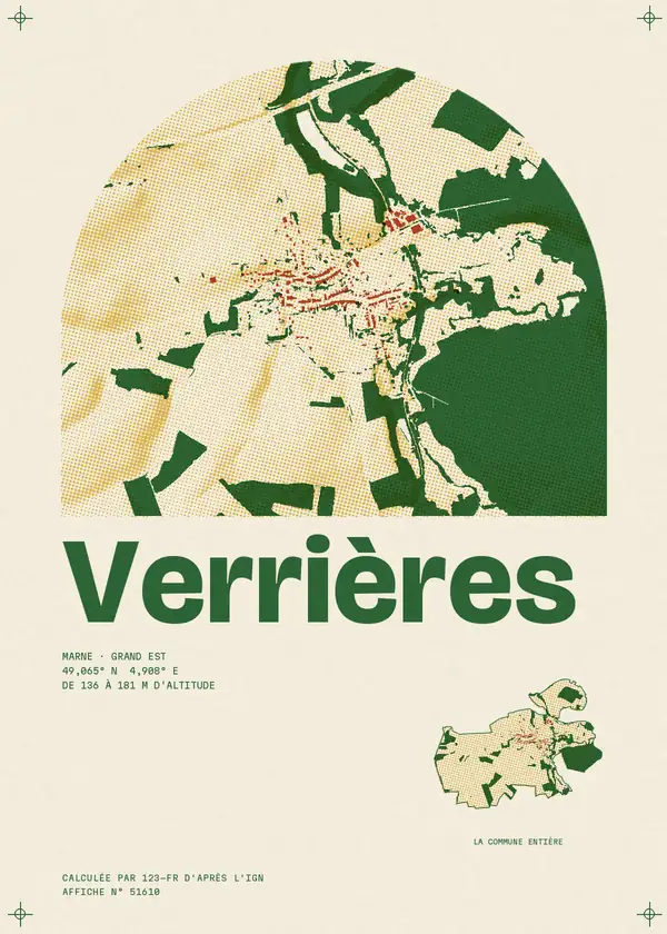 Affiche de Verrières, calculée par 123-fr d'après l'IGN