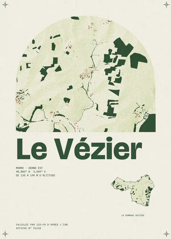 Affiche de Le Vézier, calculée par 123-fr d'après l'IGN