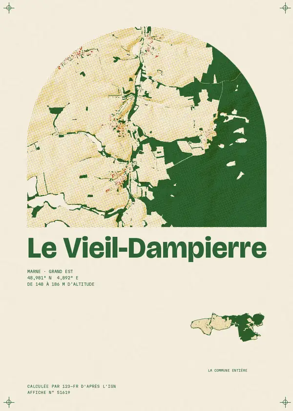 Affiche de Le Vieil-Dampierre, calculée par 123-fr d'après l'IGN