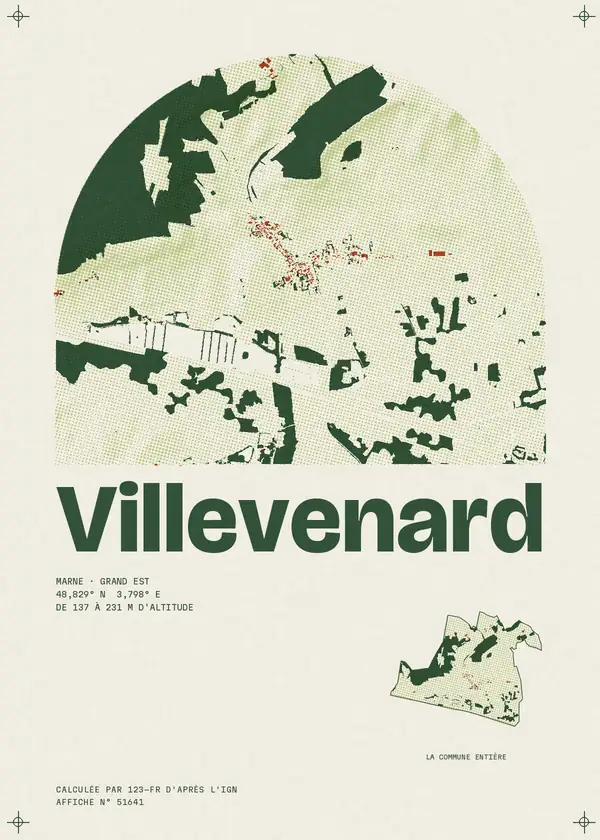 Affiche de Villevenard, calculée par 123-fr d'après l'IGN